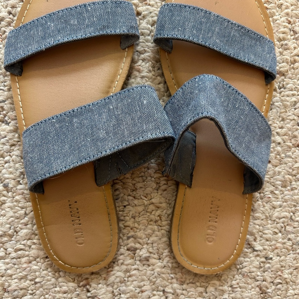 Old Navy Women's Denim Double-Strap Slide Sandals - Light Blue